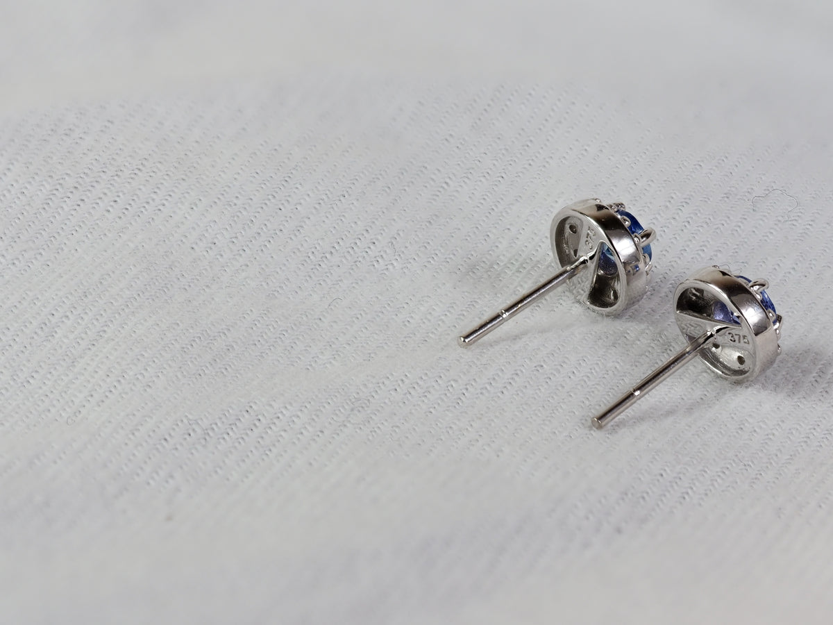 9ct White Gold Tanzanite and Diamond Stud Earrings