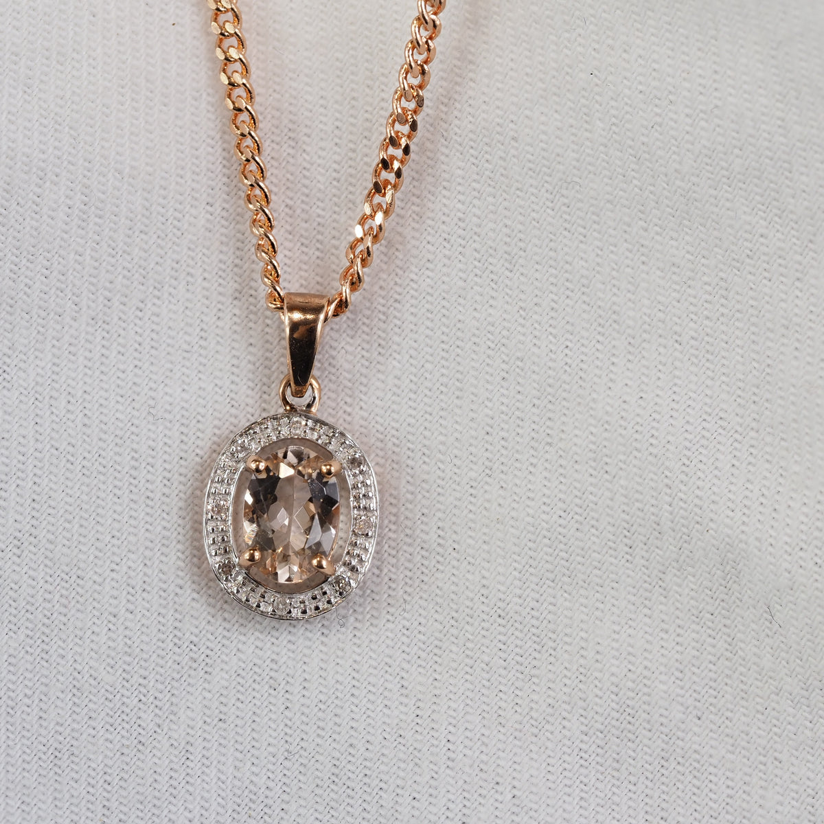 9ct Rose Gold Morganite and Diamond Pendant