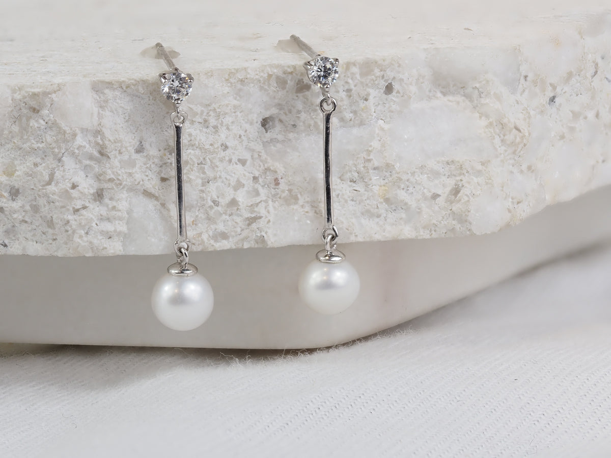 9ct White Gold Pearl Drop Earrings