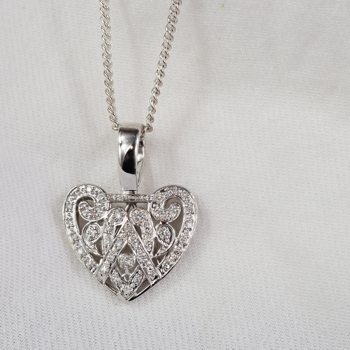 9ct White Gold Diamond Heart Pendant, 0.15ct Total