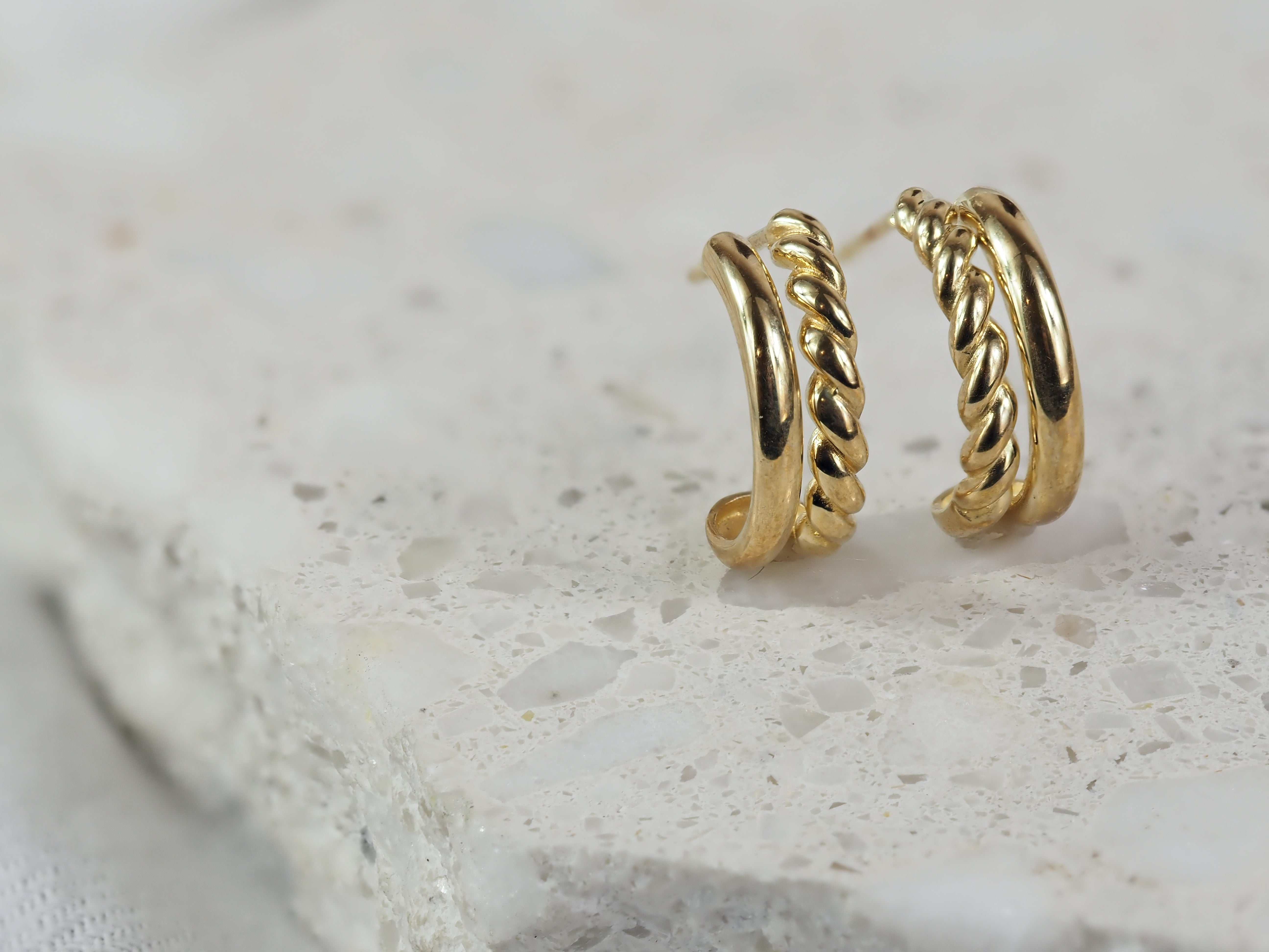 9ct Yellow Gold Double Row Stud Earrings