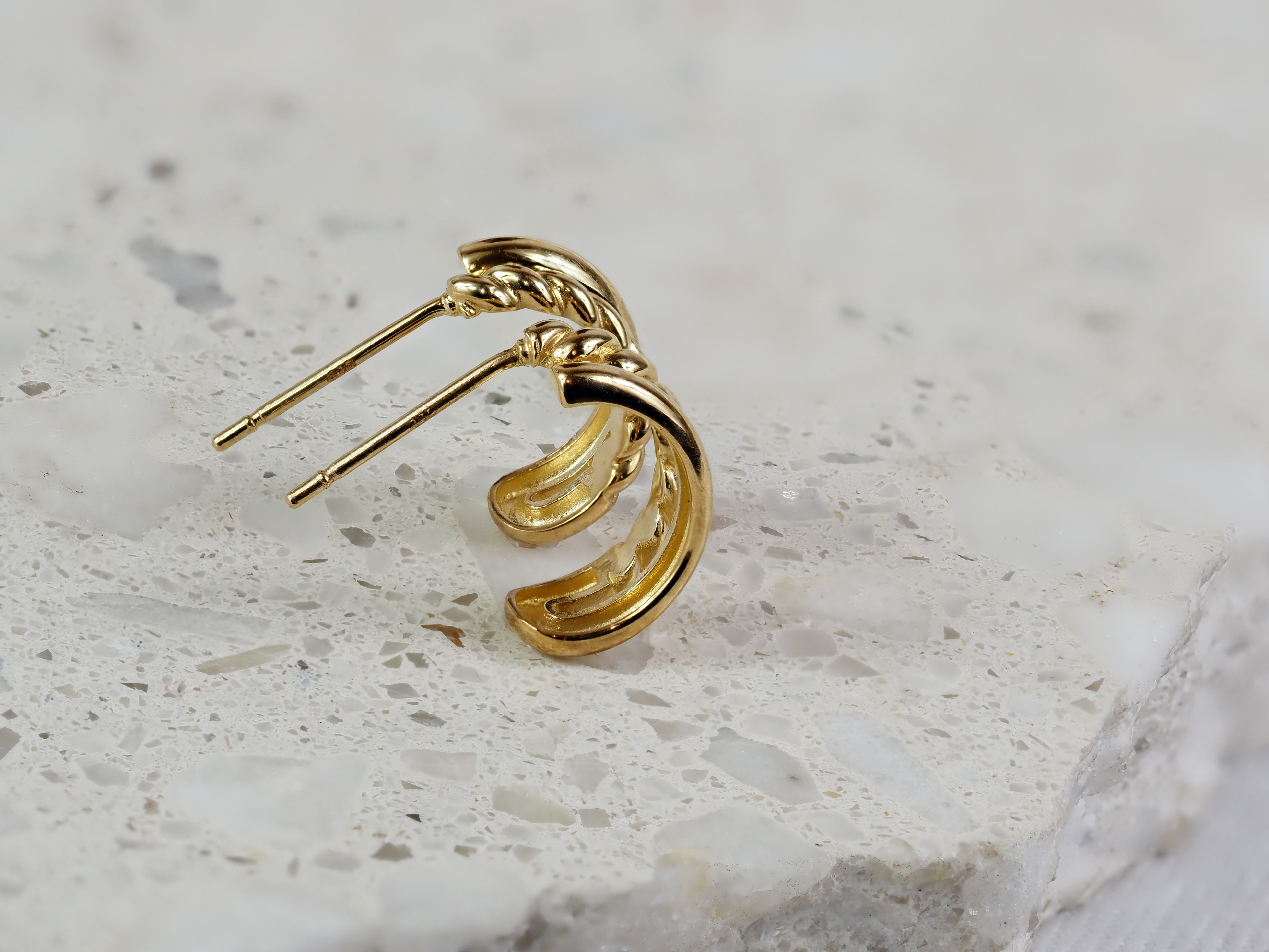 9ct Yellow Gold Double Row Stud Earrings