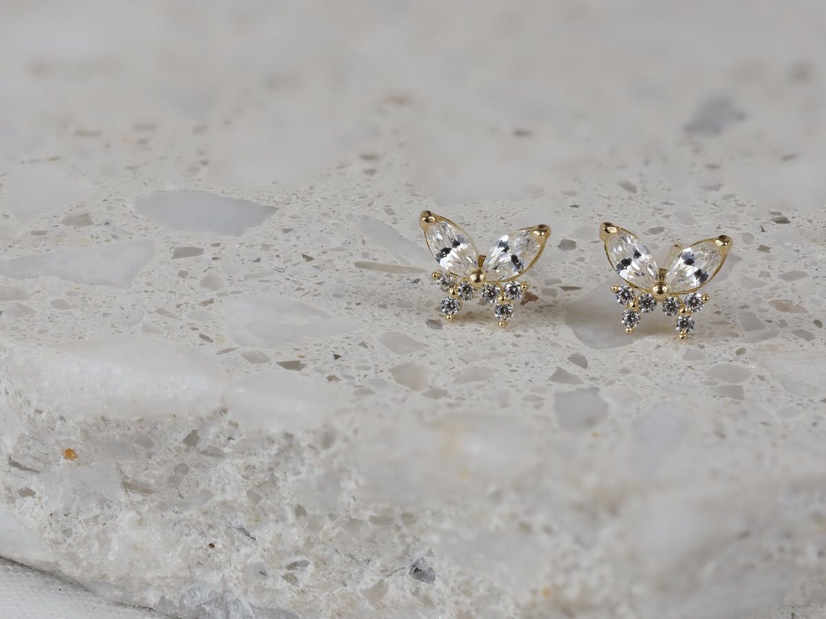 9ct Yellow Gold Cubic Zirconia Butterfly Stud Earrings