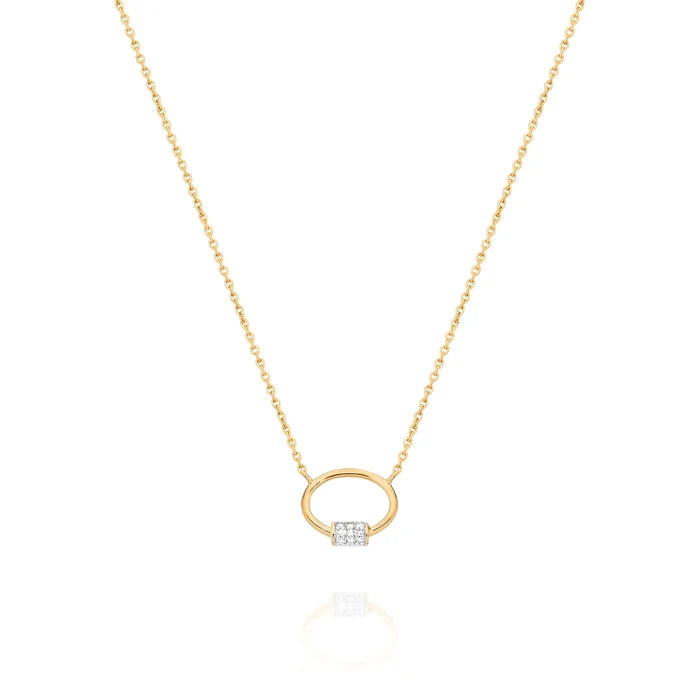 9ct Yellow Gold Diamond Oval Barrel Necklet