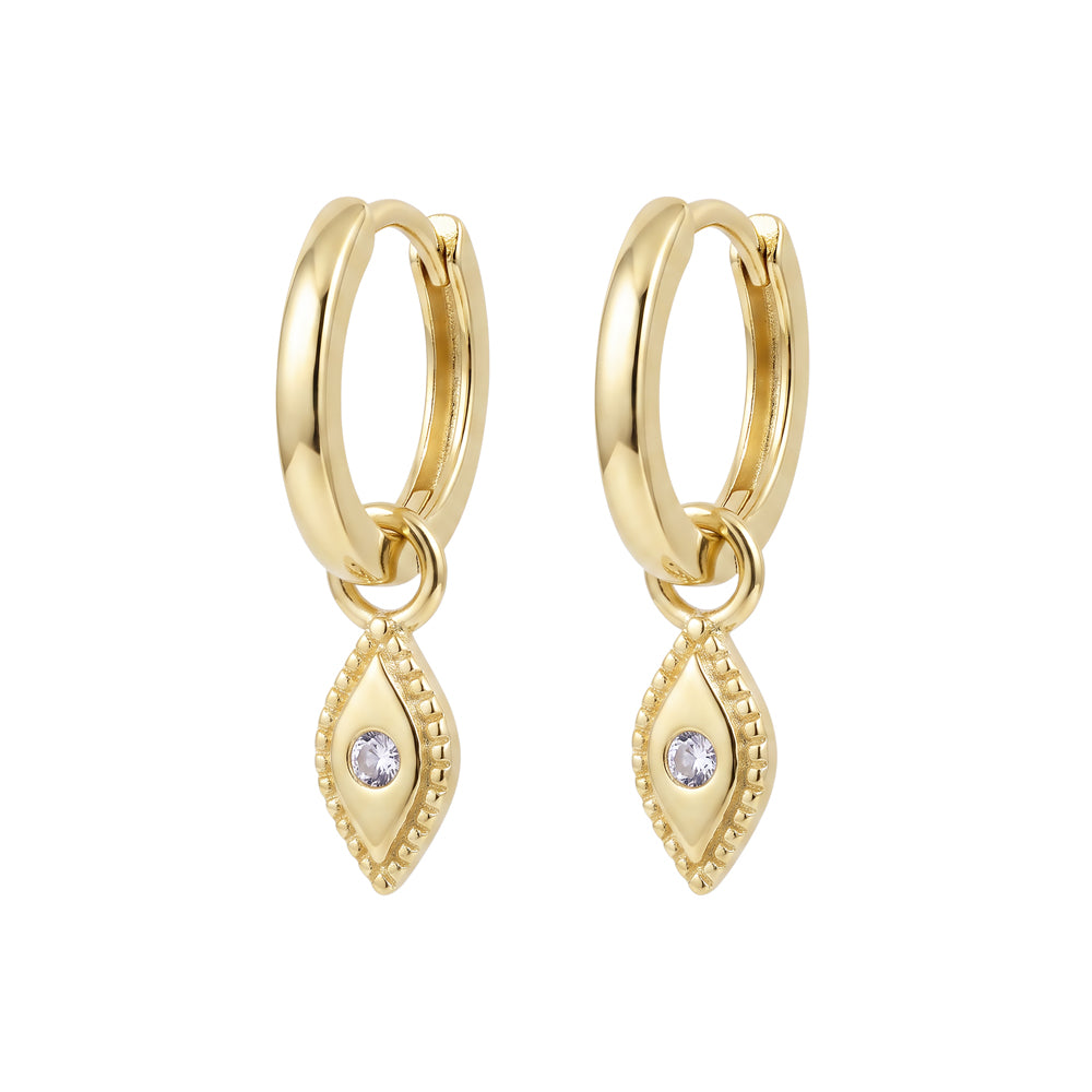 Solv Sterling Silver Gold-Plated Cubic Zirconia Evil-Eye Huggie Earrings