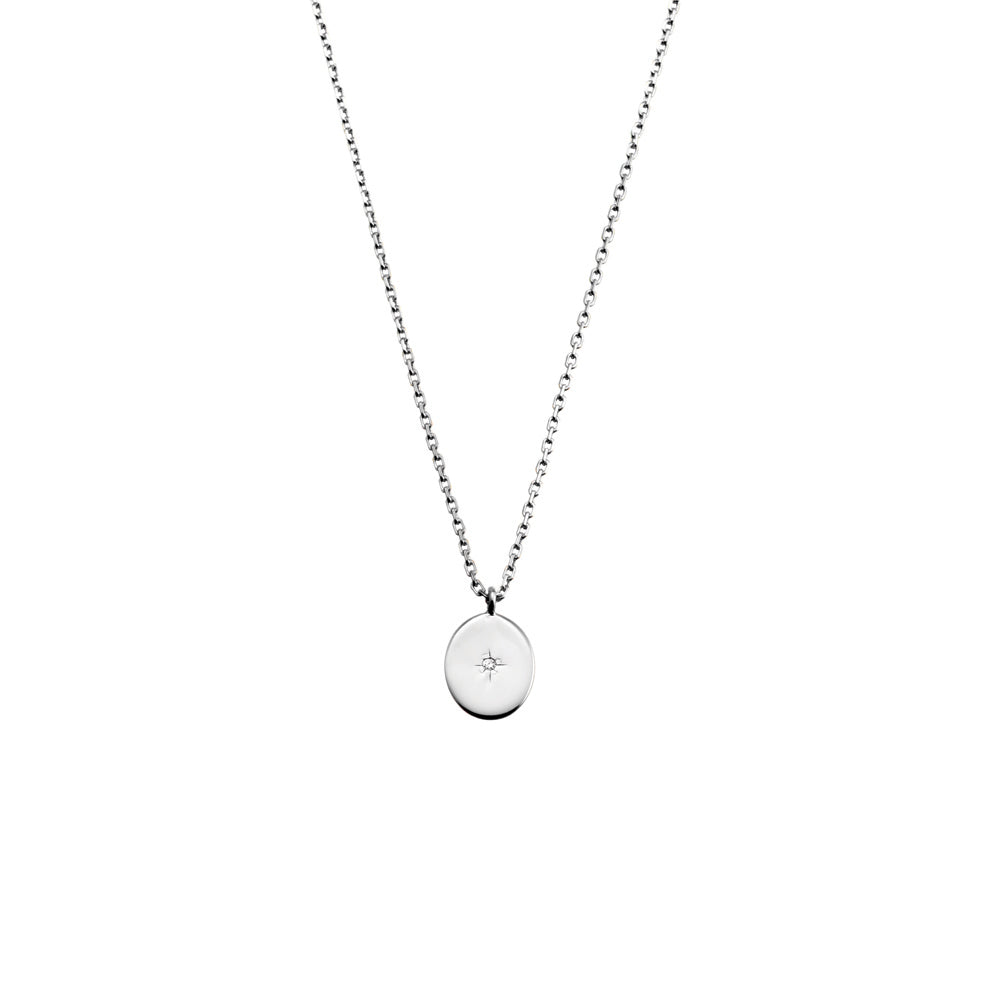 Sterling Silver Oval Pendant and Chain, 45cm
