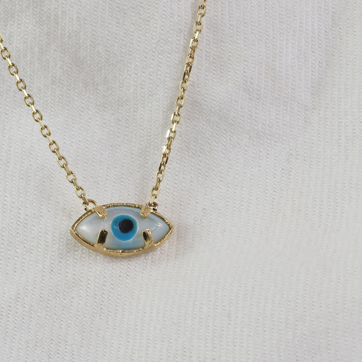 9ct Yellow Gold Mother Of Pearl Greek Eye Necklet, 45cm