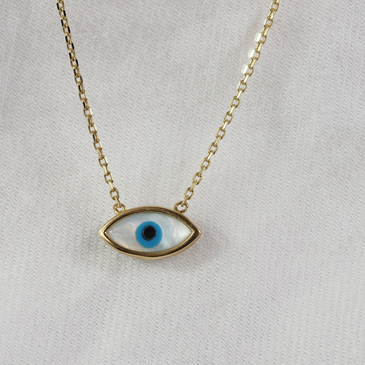 9ct Yellow Gold Mother Of Pearl Greek Eye Necklet, 45cm