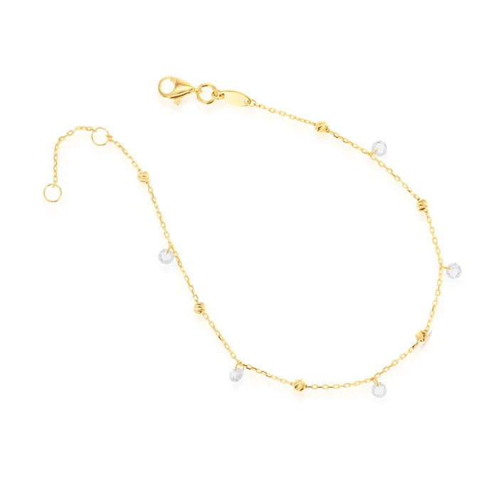 9ct Yellow gold Ball and crystal bead bracelet