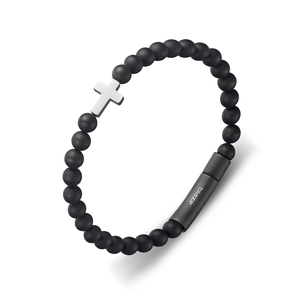 Solv Black Onyx and Stainless Steel Cross Bracelet