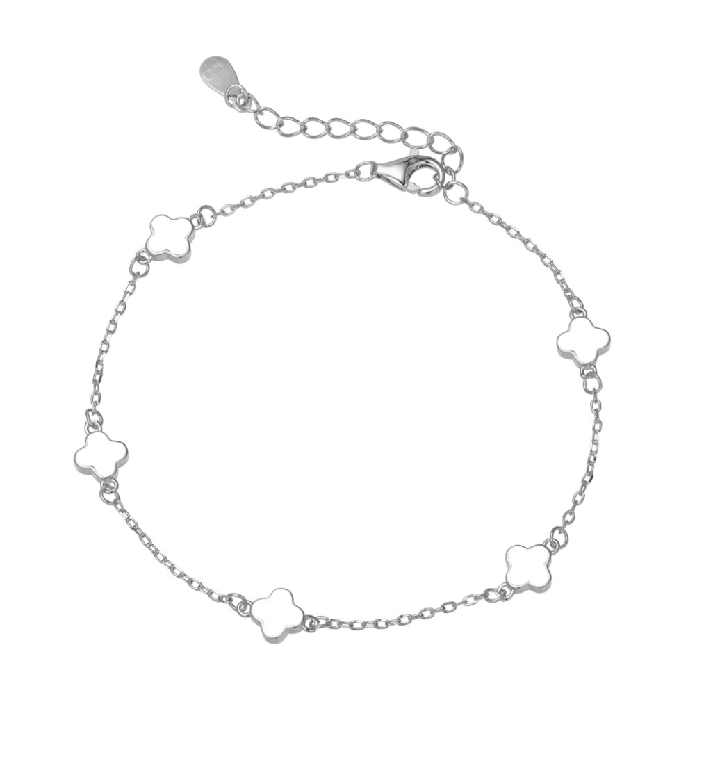Solv Sterling Silver White Flower Bracelet