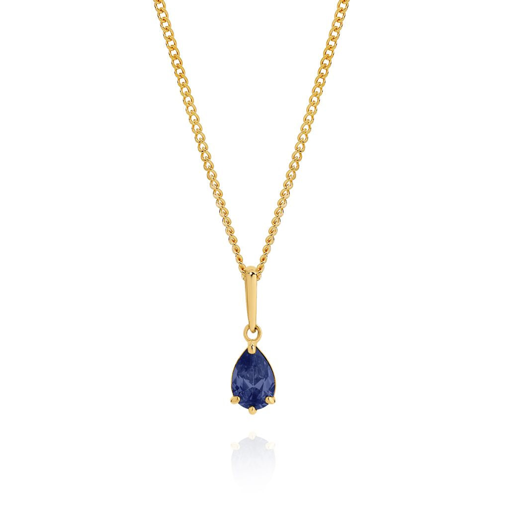 9ct yellow gold sapphire colour cubic zirconia pendant