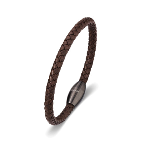 Stainless Steel Brown Leather Bracelet, 21cm