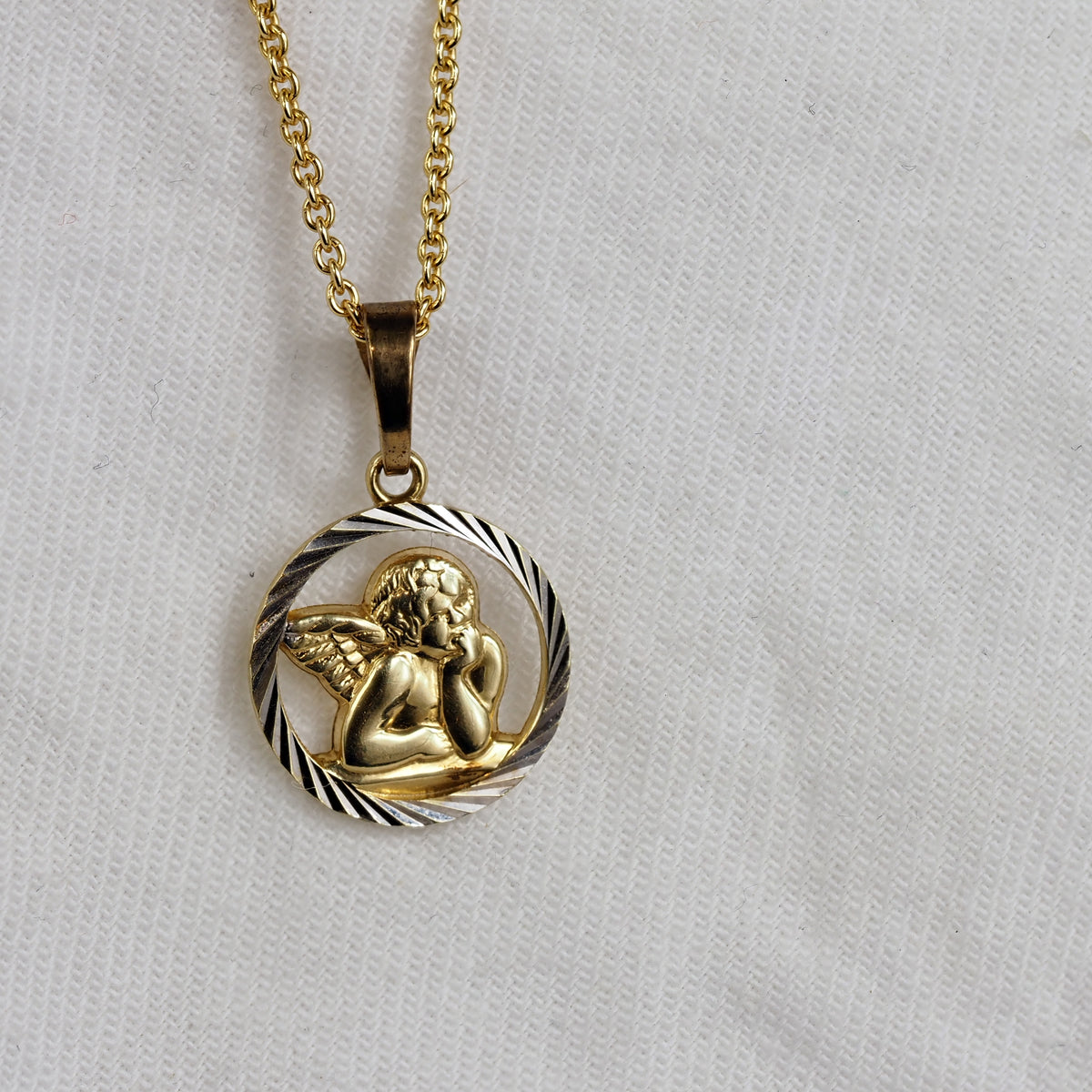 9ct Yellow and White Gold Guardian Angle Pendant