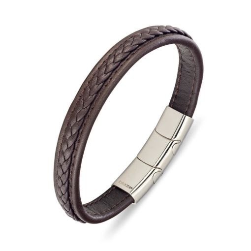 Stainless Steel Leather Bracelet, 22cm