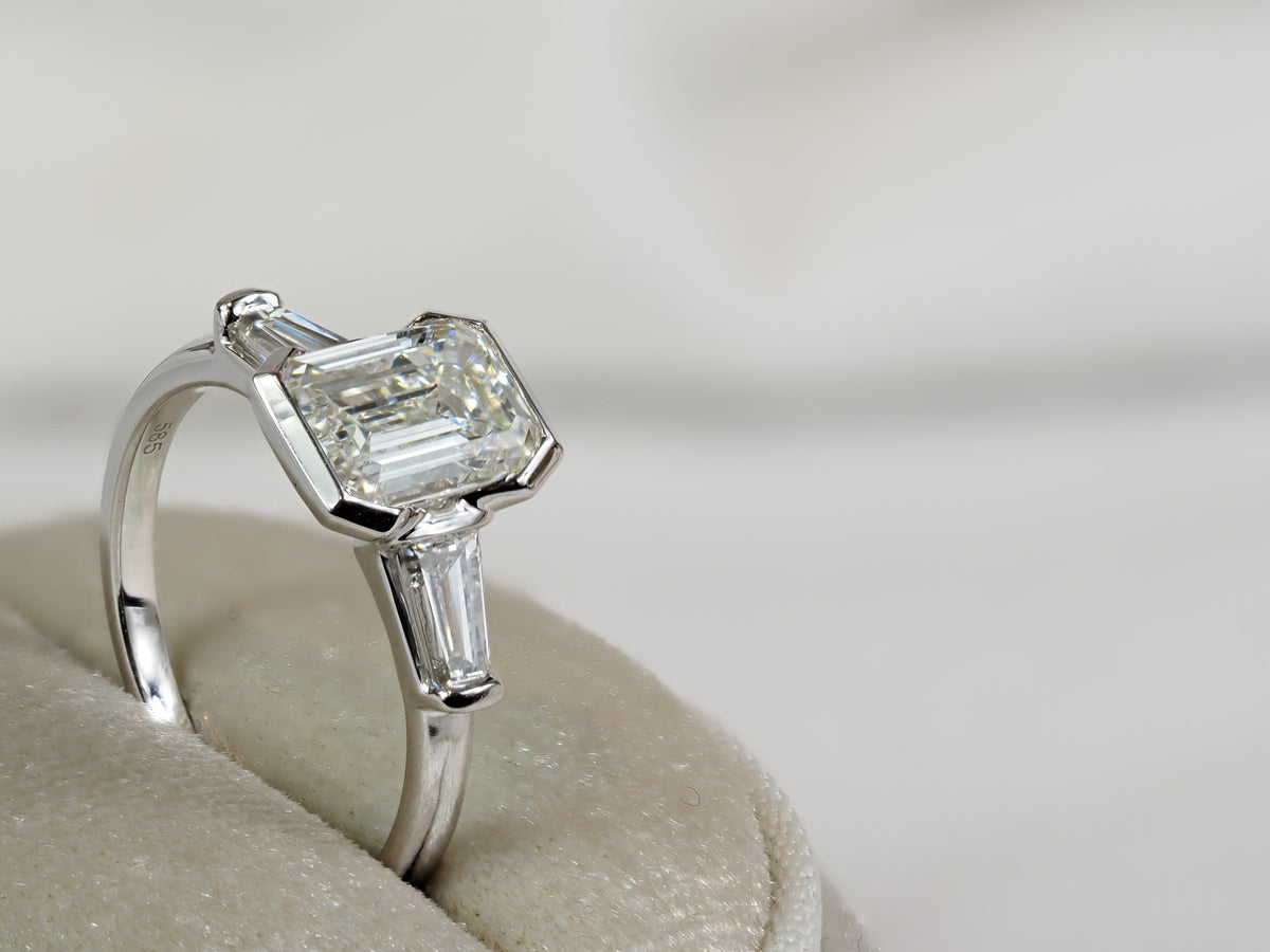 14ct White Gold Emerald and Baguette Lab-Grown Diamond Ring, 2.04ct Centre