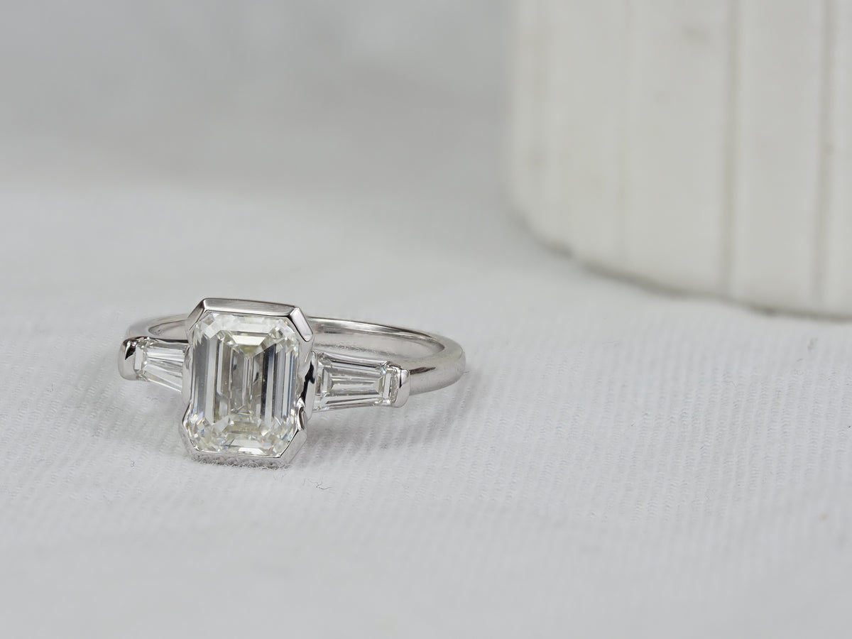 14ct White Gold Emerald and Baguette Lab-Grown Diamond Ring, 2.04ct Centre