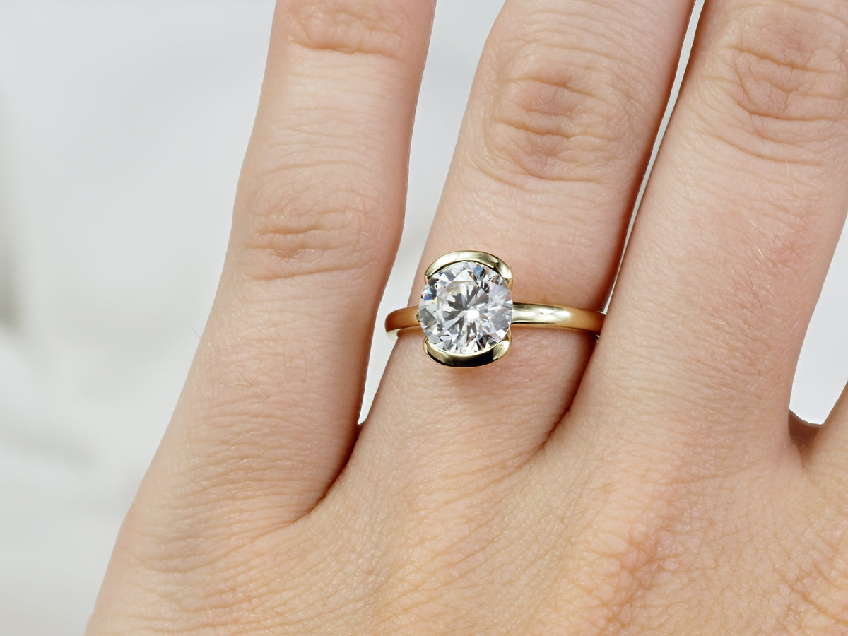 14ct Yellow Gold Round Lab-Grown Diamond Half Bezel Engagement Ring, 2.02ct