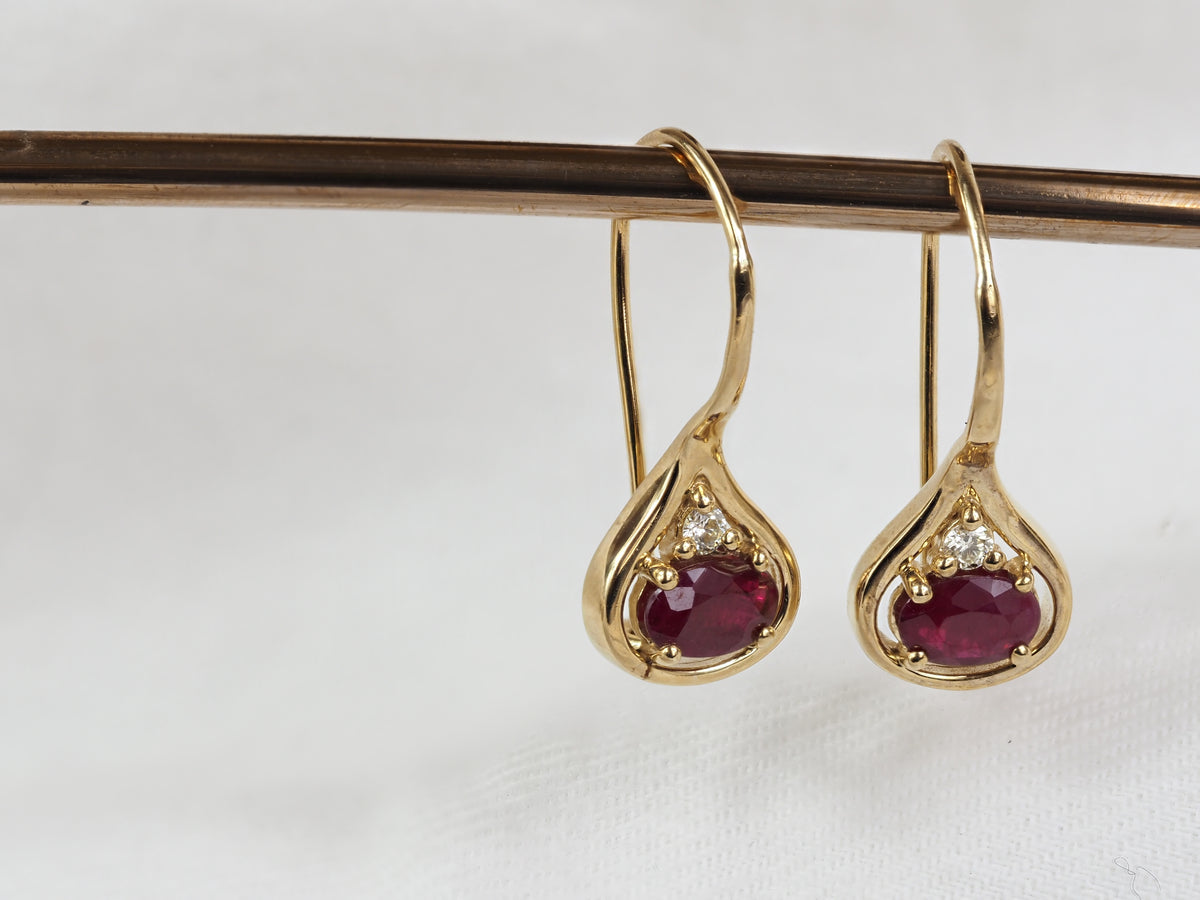 9ct Yellow Gold Ruby and Diamond earrings