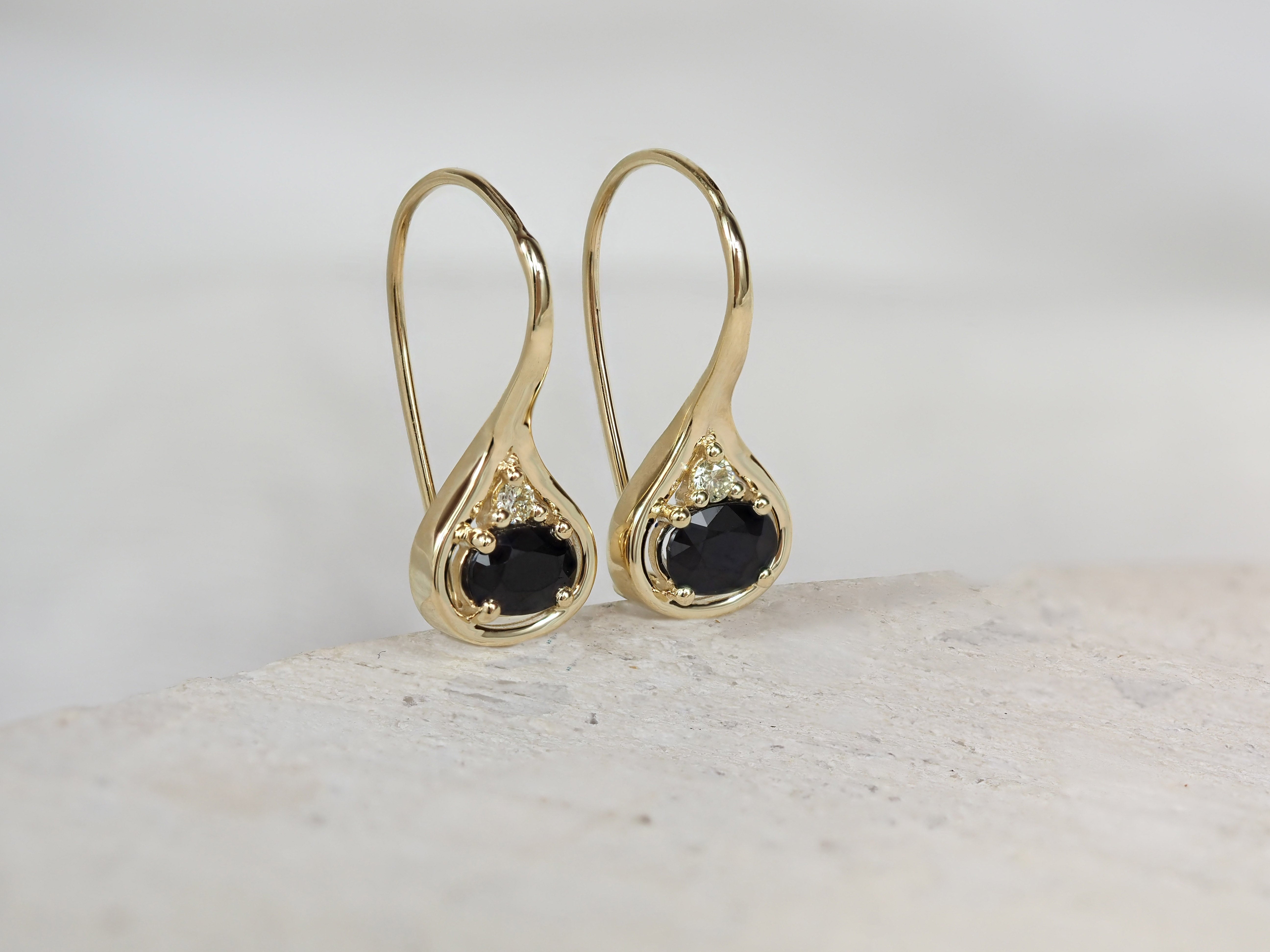 9ct Yellow Gold Sapphire and Diamond Shepard Hook Earrings