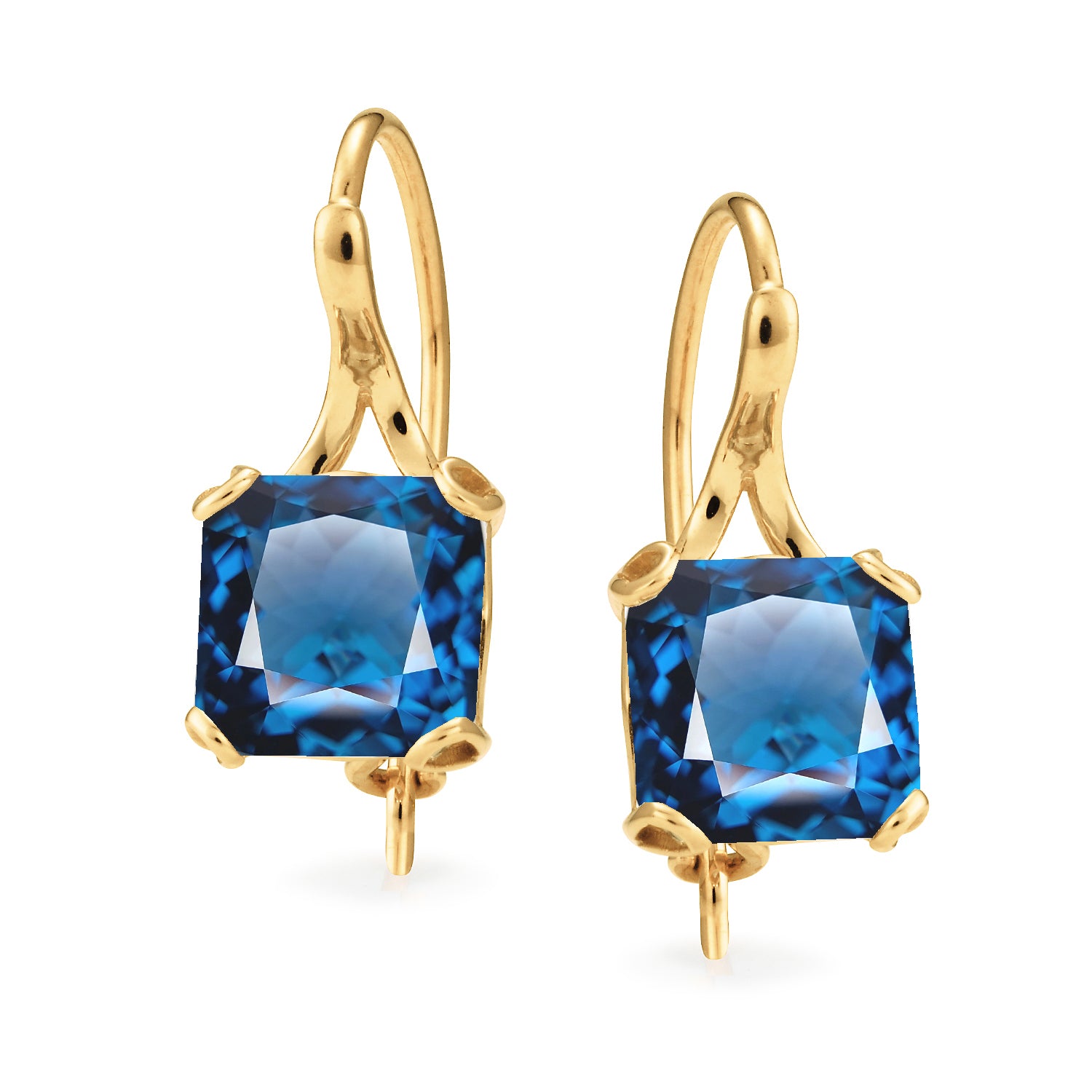 9ct Yellow Gold London Blue Topaz Shepard Hook Earrings