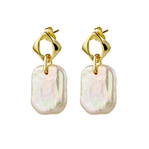 Sterling Silver Gold Plated Stud Earrings with Pearl Drop