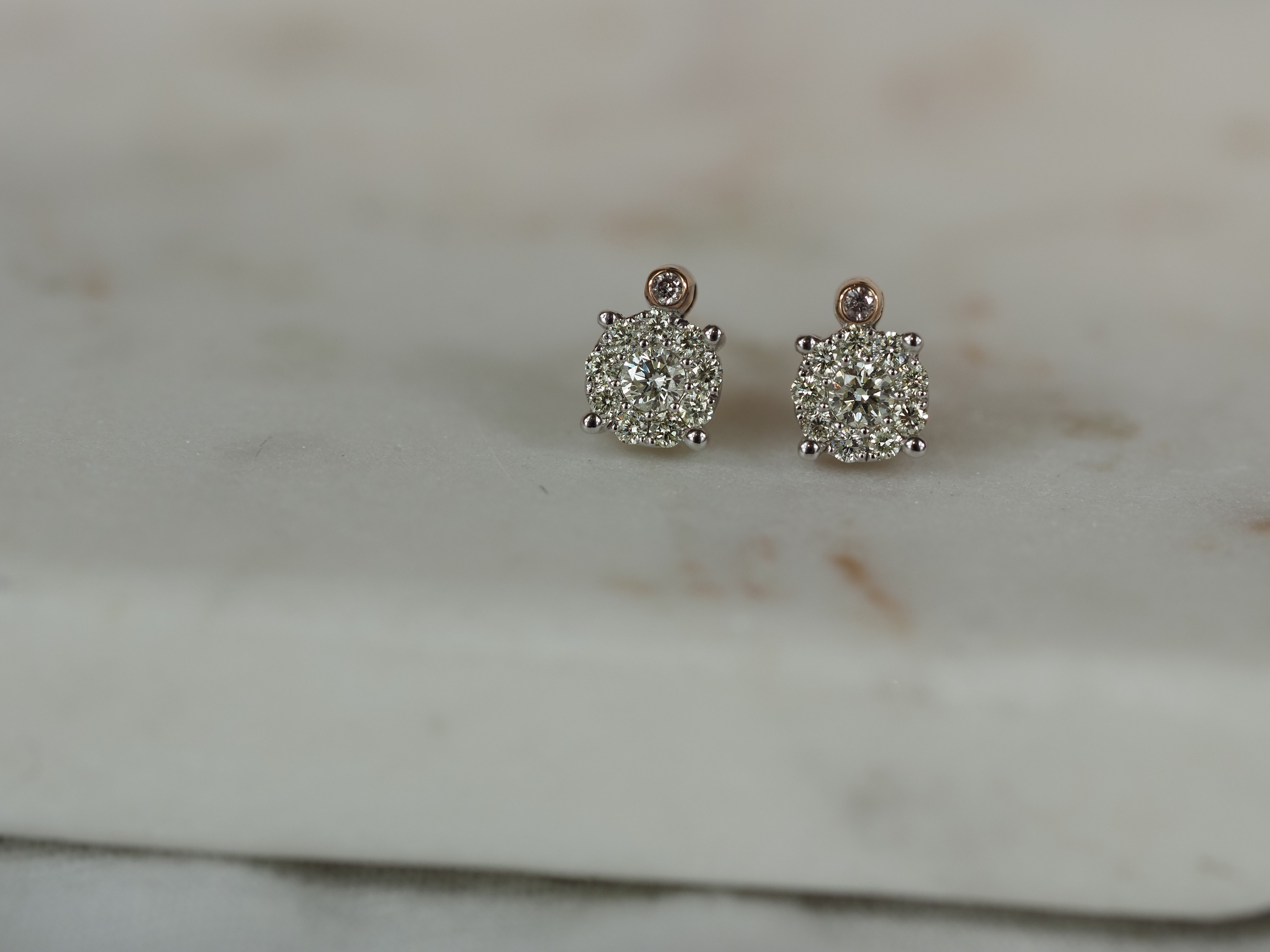 9ct Rose and White gold 'Pink Caviar' Argyle Diamond stud earrings, 0.26ct total
