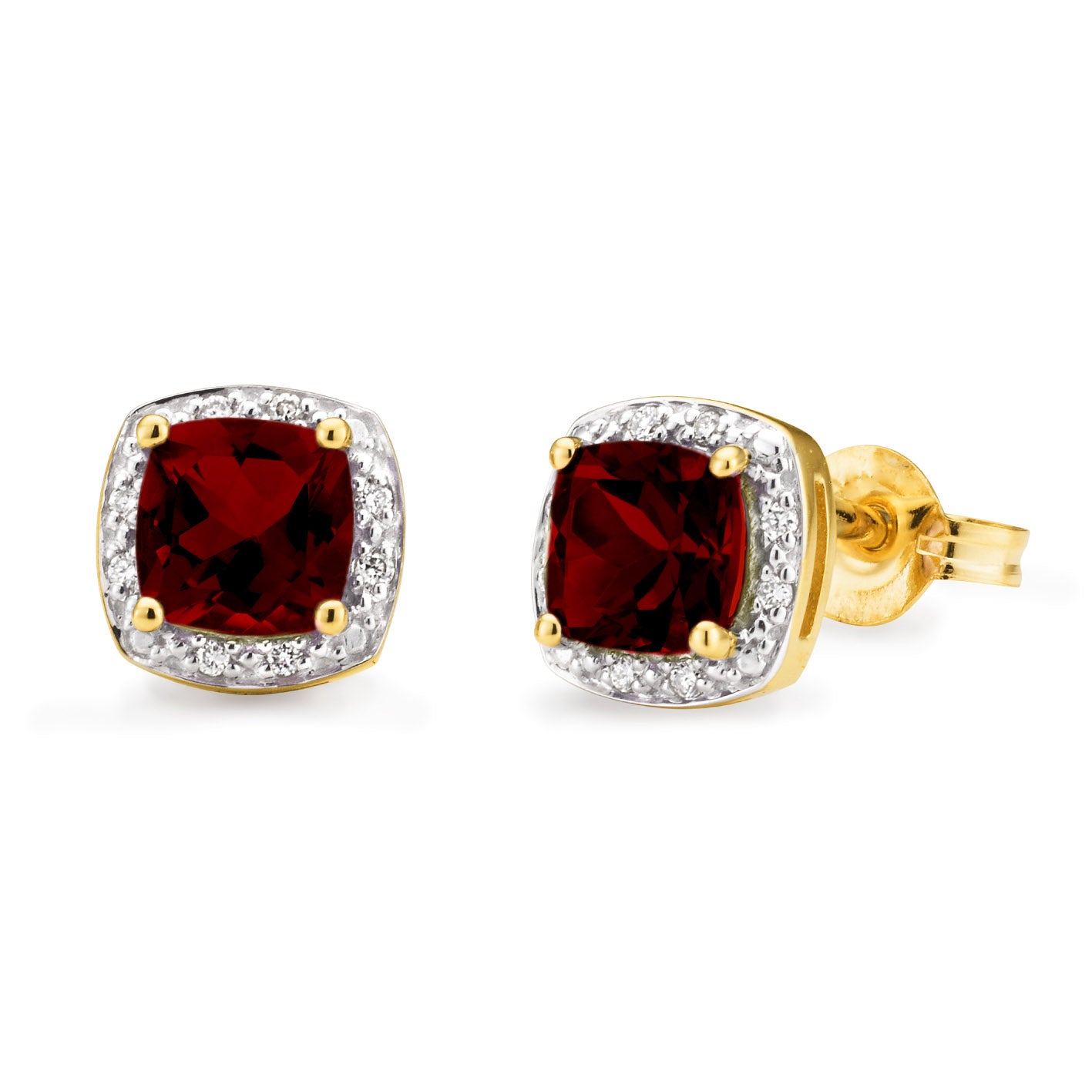9ct Yellow and White Gold Garnet and Diamond Stud Earrings