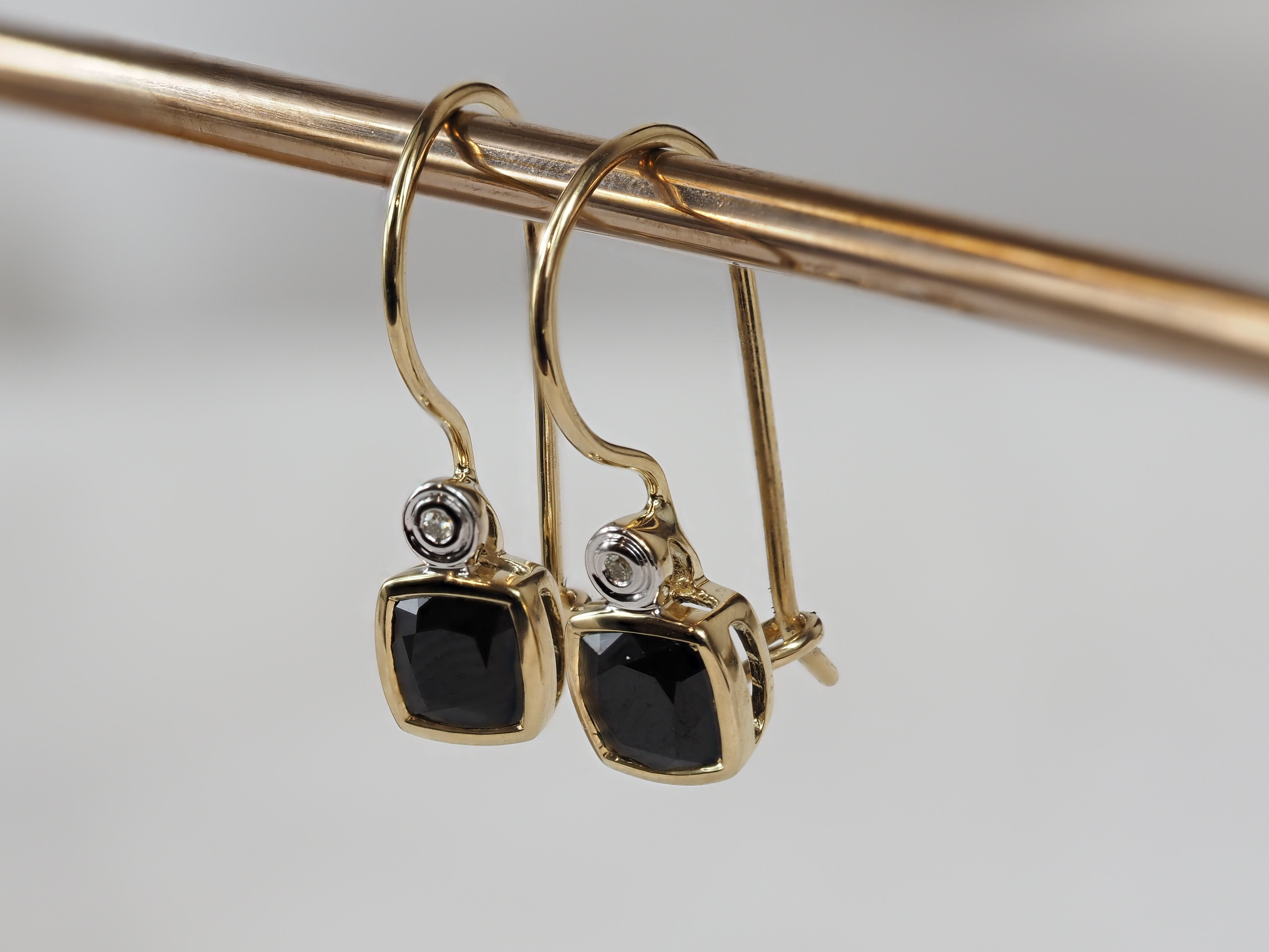 9ct Yellow Gold Sapphire and Diamond Shepard Hook Earrings
