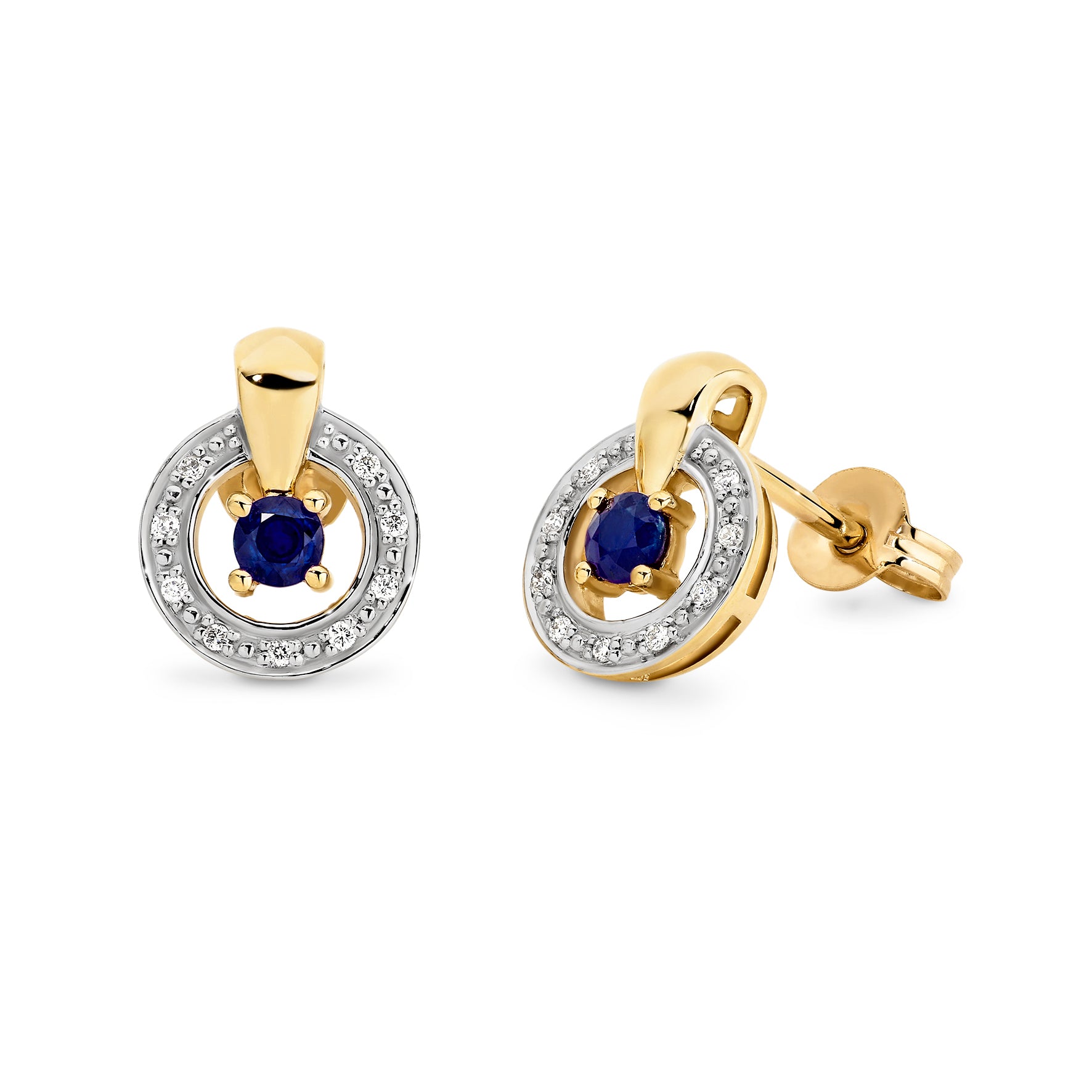 9ct Yellow Gold Sapphire and Diamond stud earrings