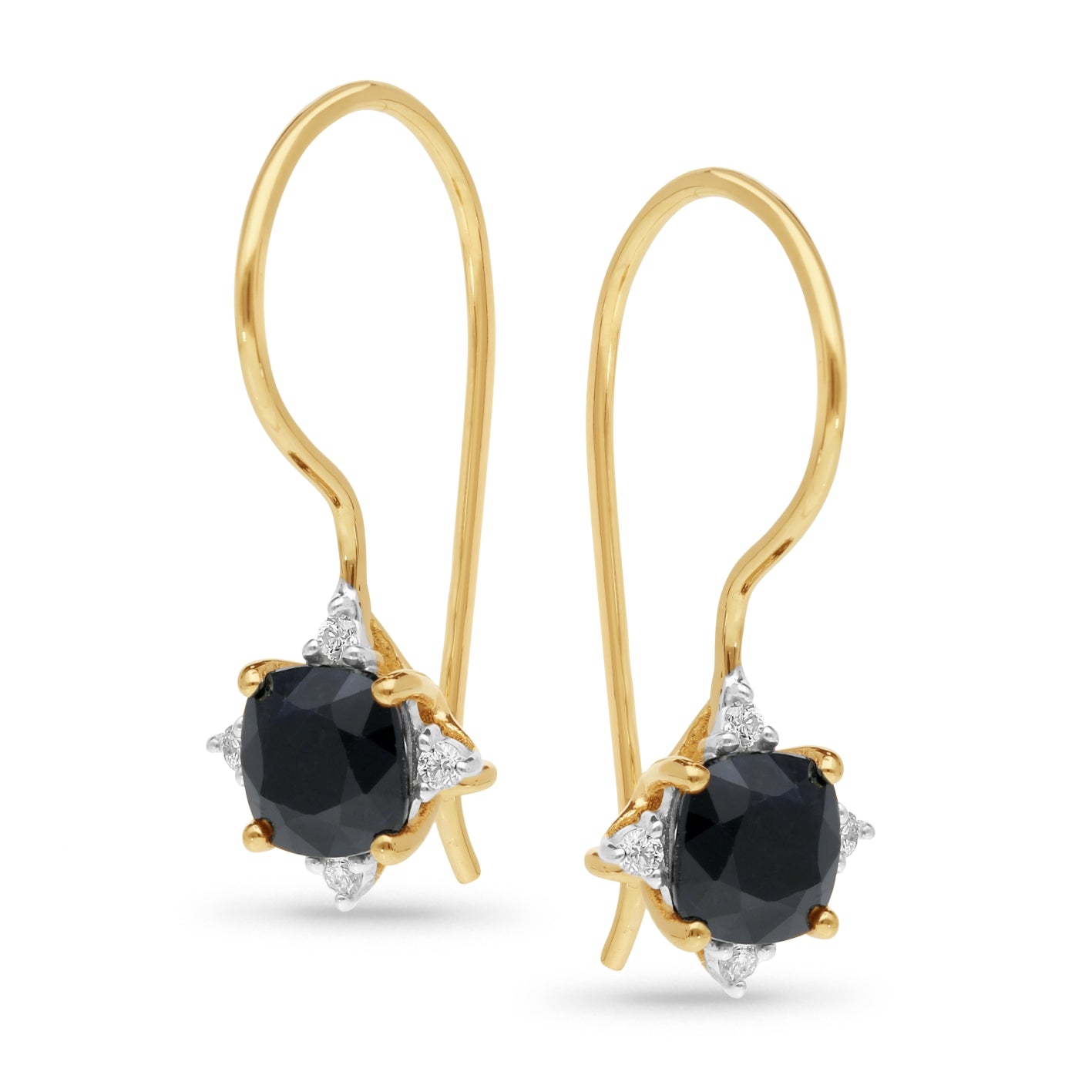 9ct Yellow gold Sapphire and Diamond Shepard hook earrings