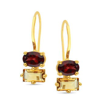 9ct Yellow Gold Citrine and Garnet earrings