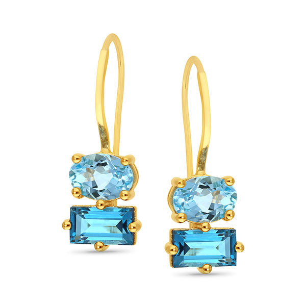 9ct Yellow Gold Topaz and London Blue Topaz drop earrings