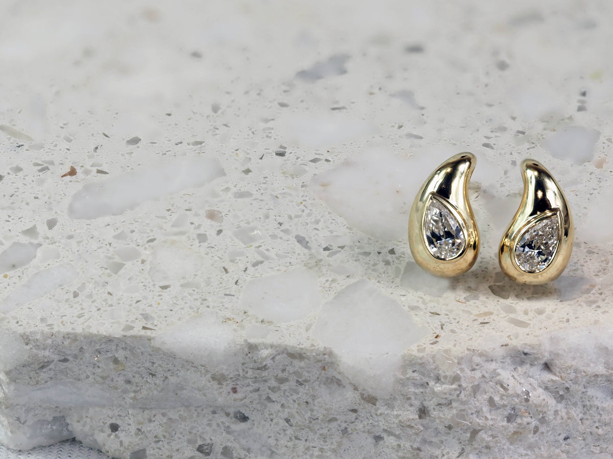 9ct Yellow Gold Pear Cut Lab-Grown Diamond Stud Earrings, 0.50ct Total