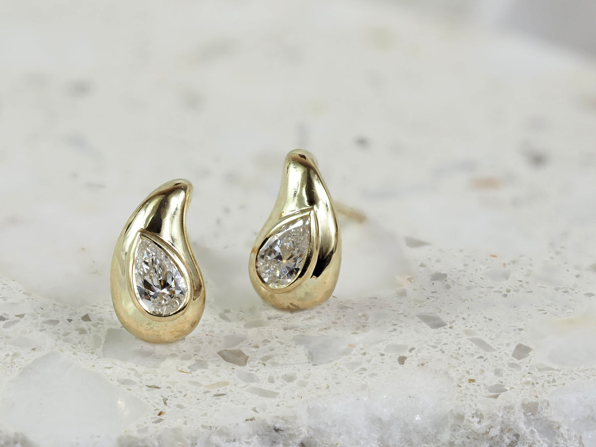 9ct Yellow Gold Pear Cut Lab-Grown Diamond Stud Earrings, 0.50ct Total