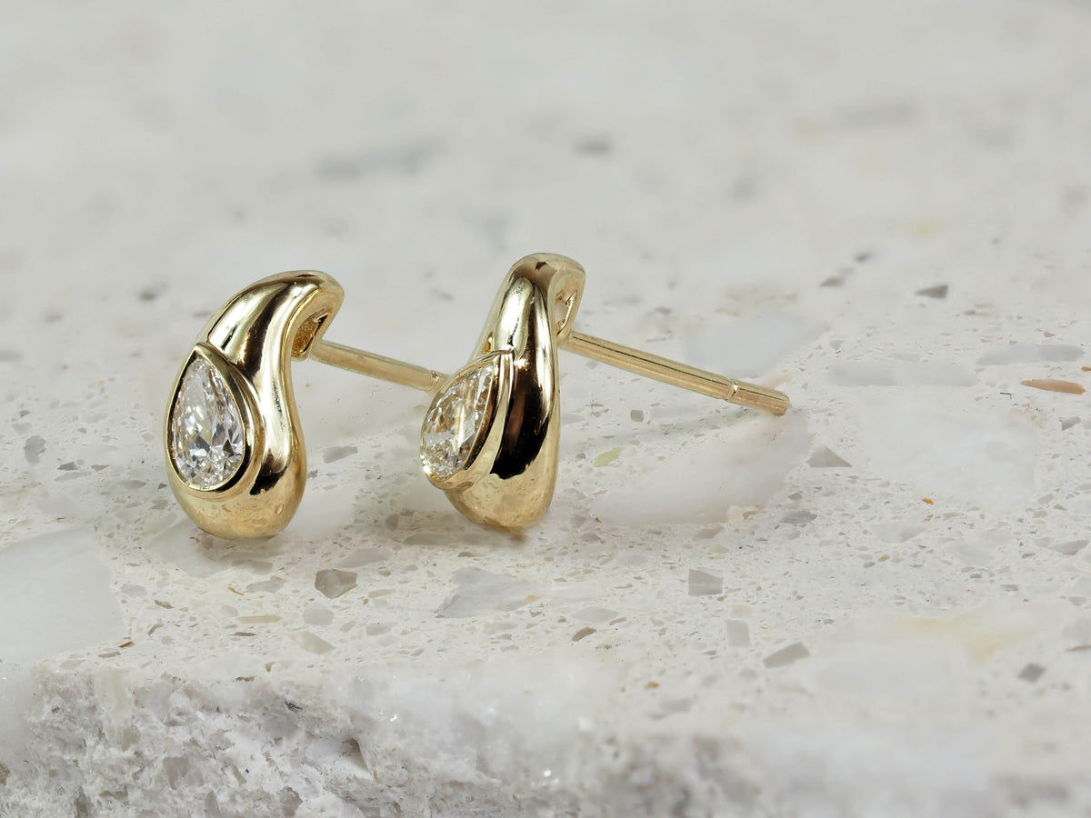 9ct Yellow Gold Pear Cut Lab-Grown Diamond Stud Earrings, 0.50ct Total