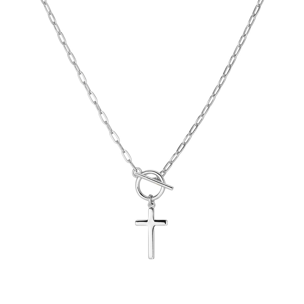 Sterling Silver Fob and Cross Pendant with chain, 42cm