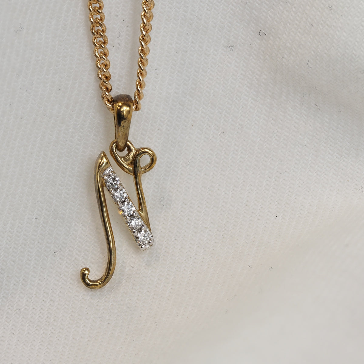 9ct Yellow Gold Initial N Diamond Pendant