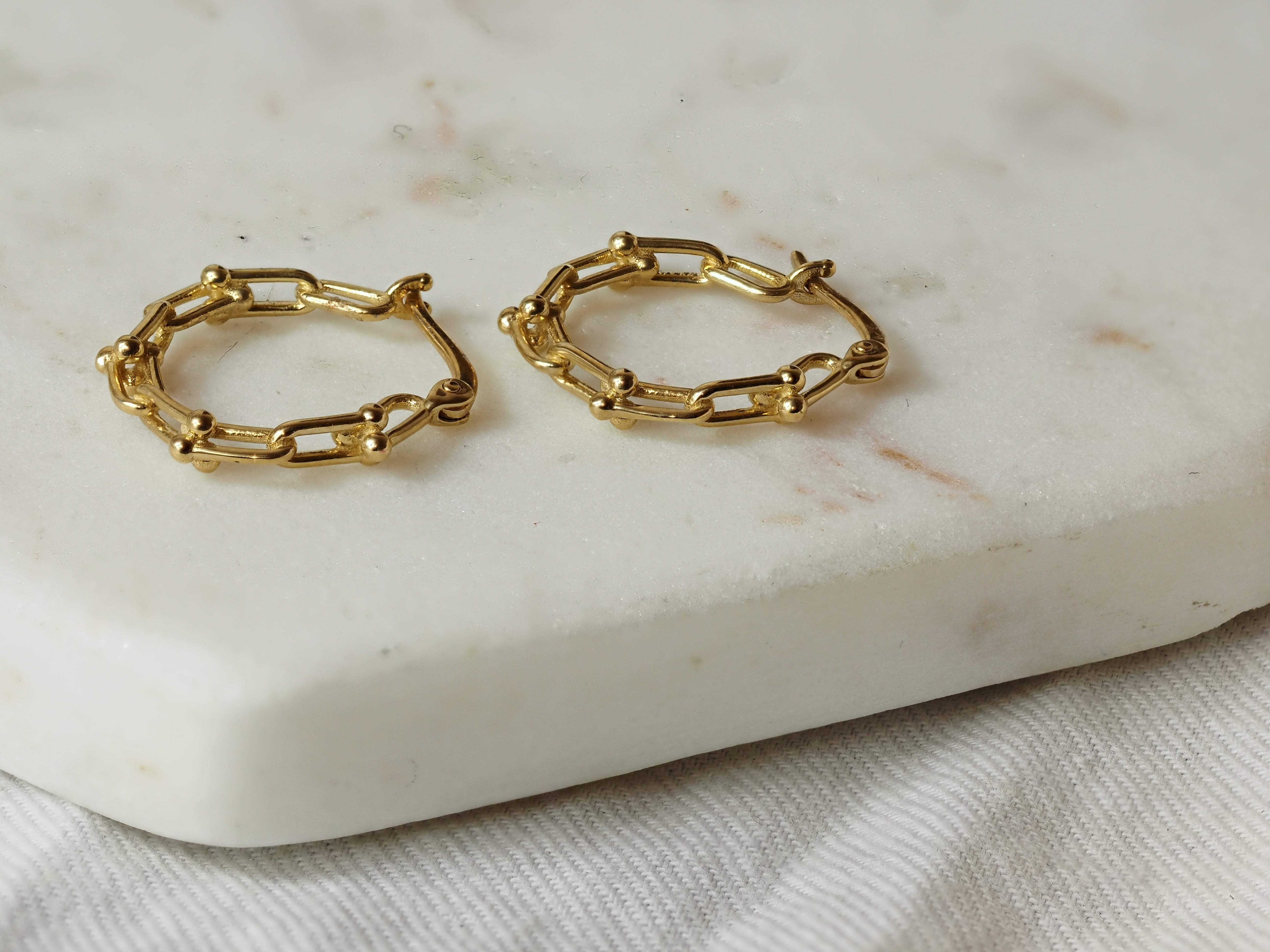 9ct Yellow Gold Chain Link Hoop Earrings