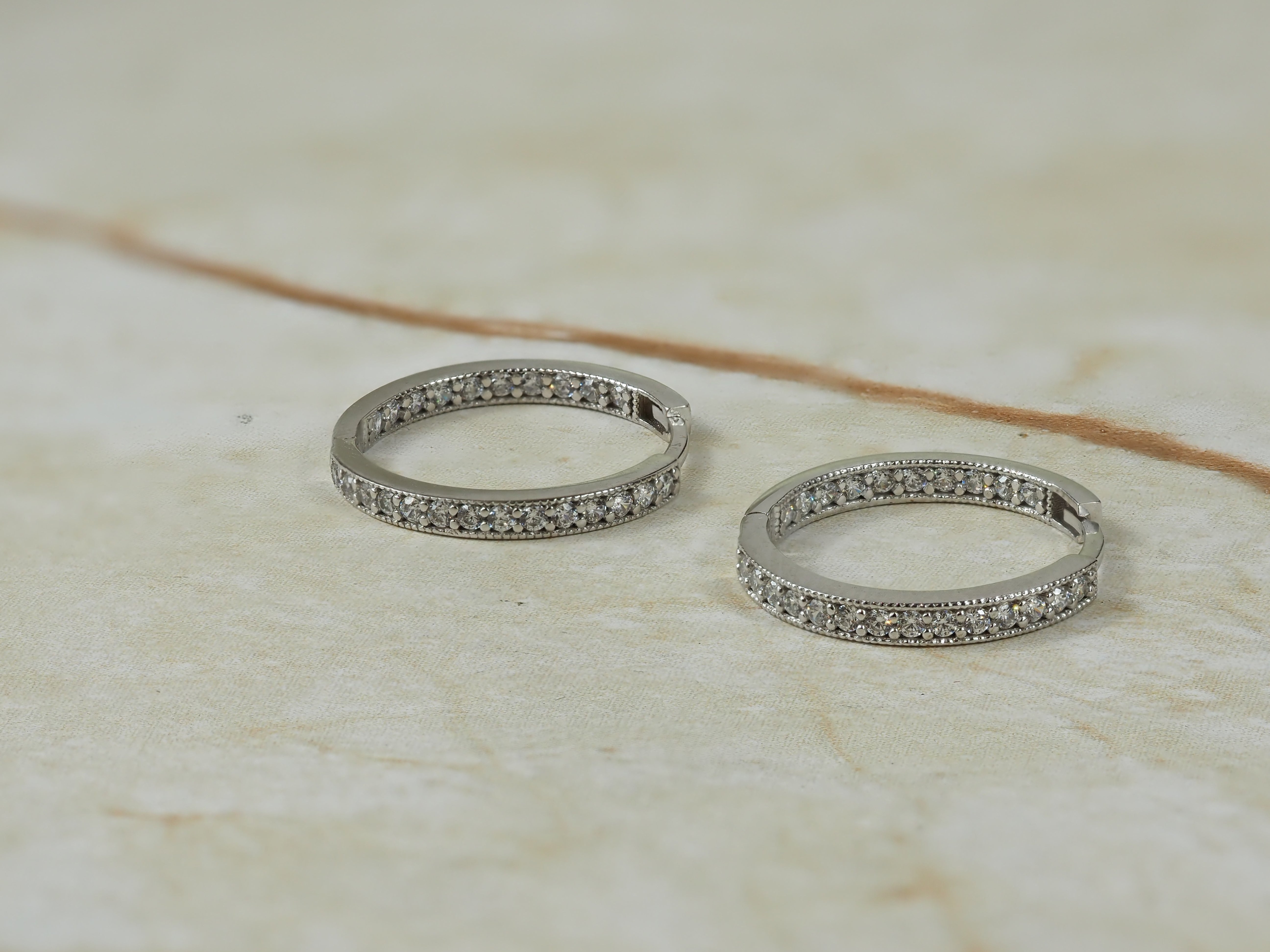 9ct White Gold Claw Set CZ Huggie earrings
