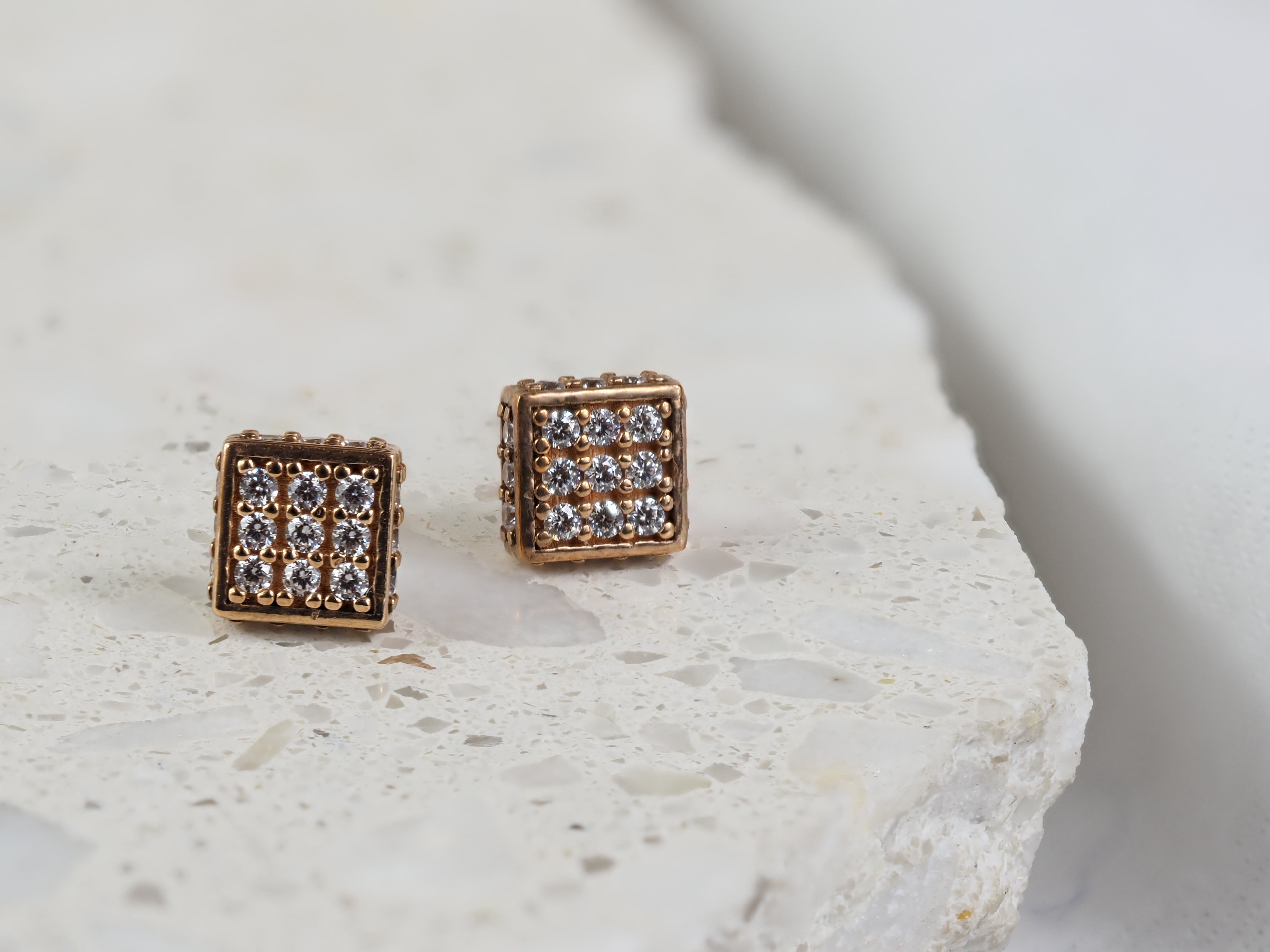 9ct Rose Gold Cluster Square Stud Earrings