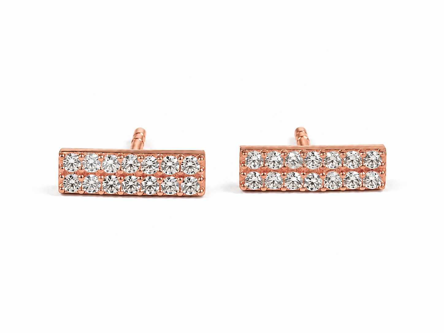 9ct Rose Gold Double Row Stud Earrings