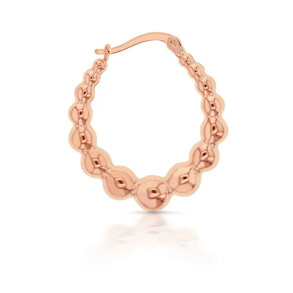 9ct Rose Gold Beaded oval Hoop earrings