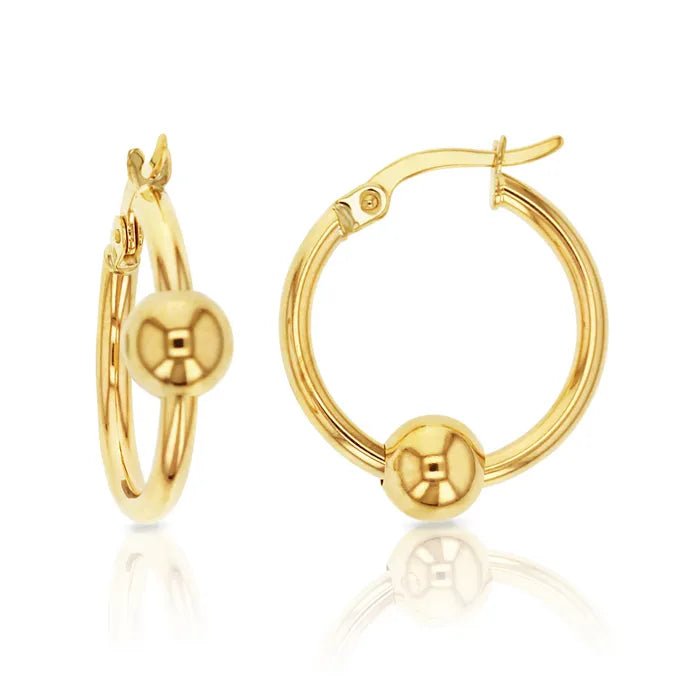 9ct Yellow Gold hoops with sliding ball