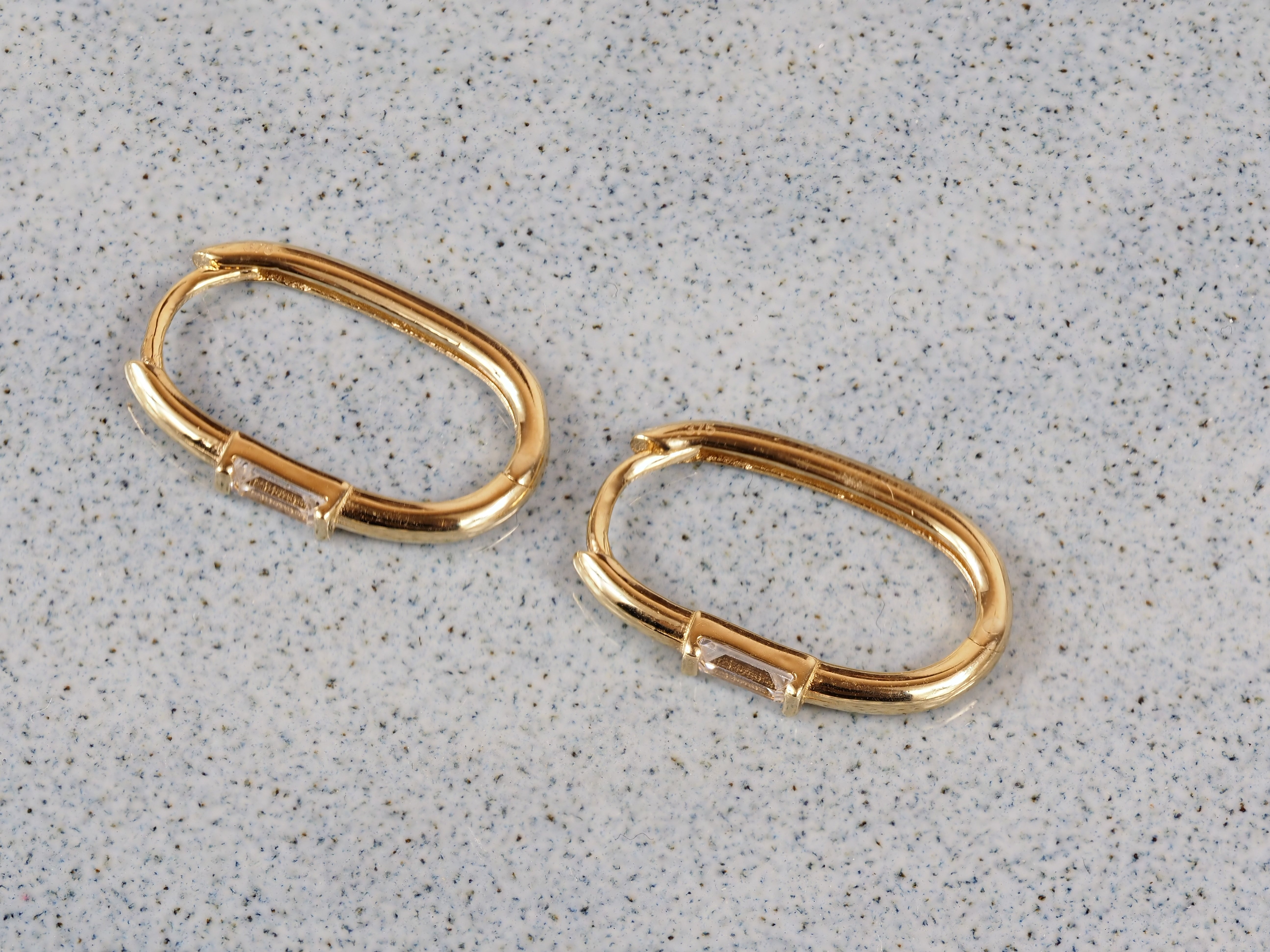 9ct Yellow Gold Paperclip huggie earring with baguette CZ