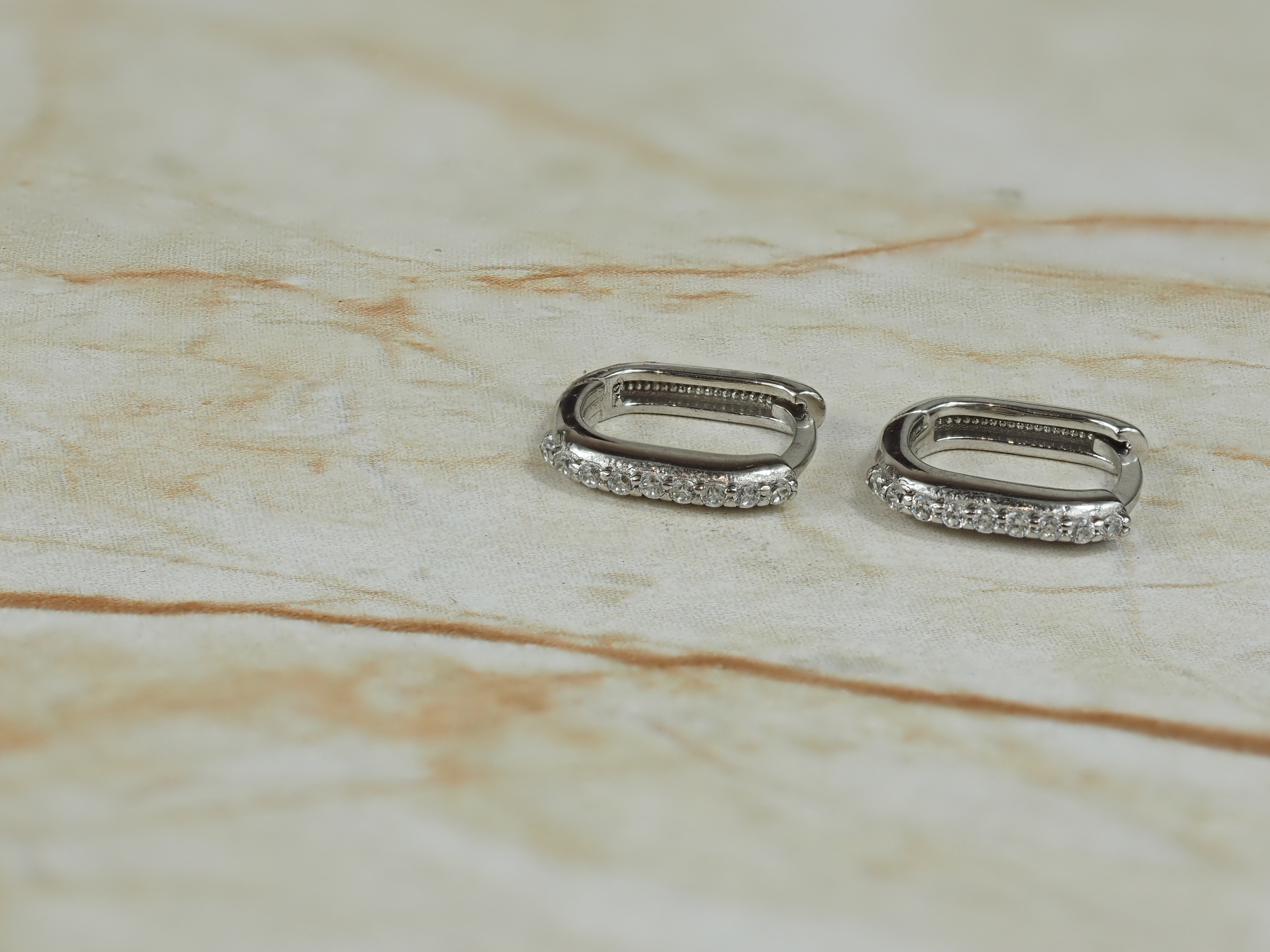 9ct White Gold Square Shaped CZ Huggie Earrings