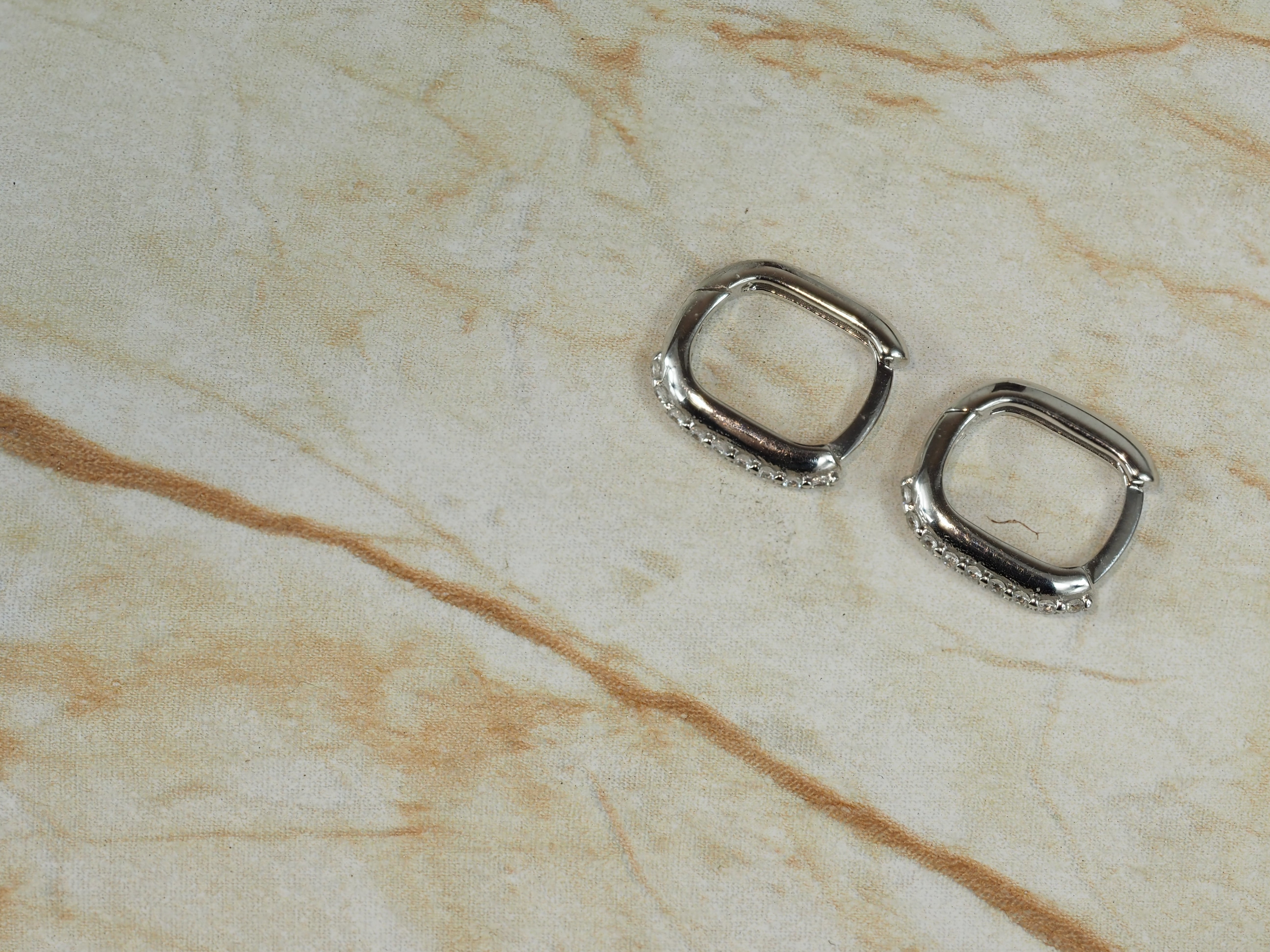 9ct White Gold Square Shaped CZ Huggie Earrings