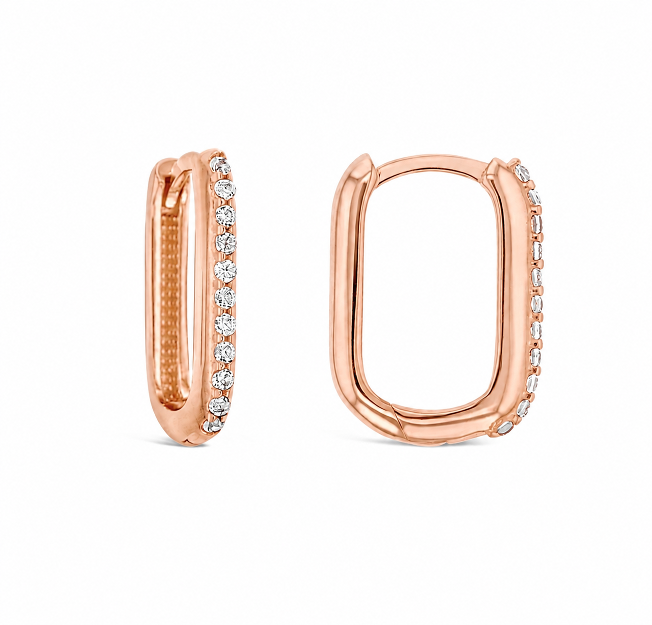 9ct Rose Gold Square Shaped CZ Huggie Earrings