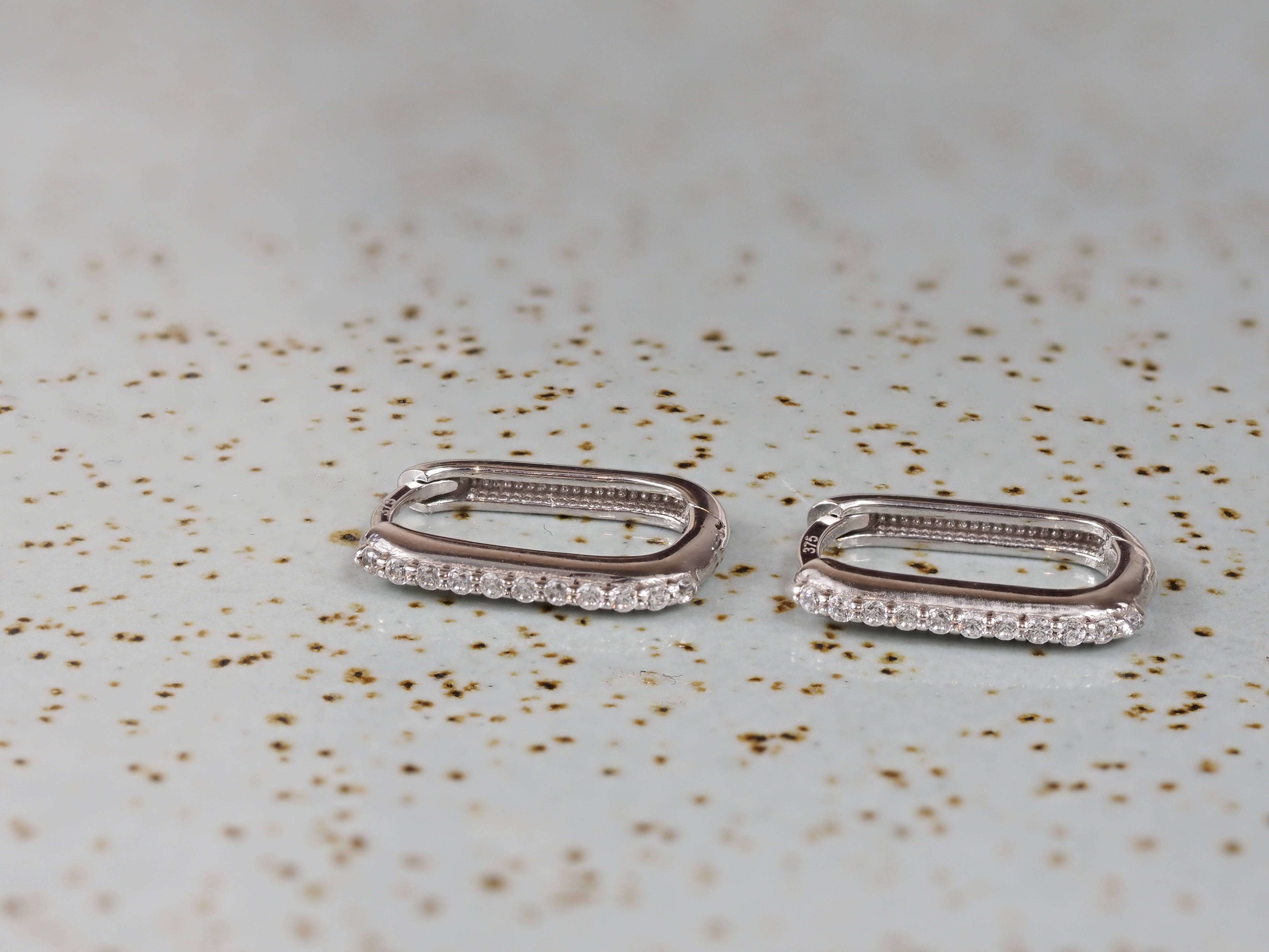 9ct White Gold Square Shaped CZ Huggie Earrings