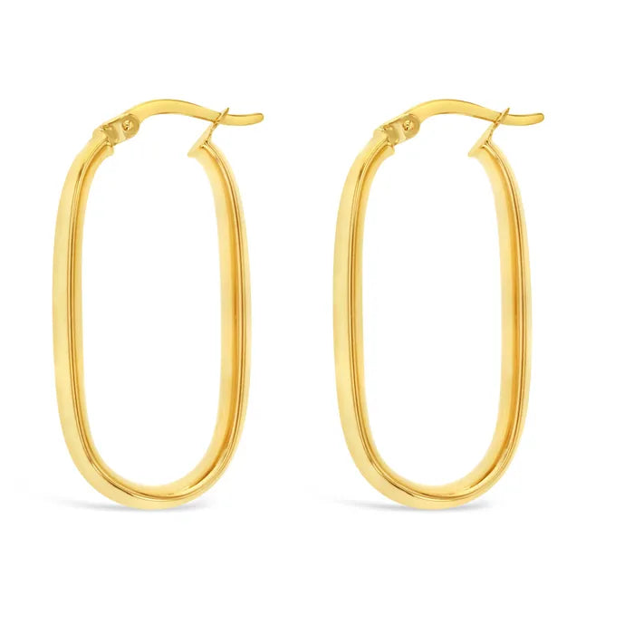 9ct Yellow Gold Wide Oval Shaped Hoop earrings